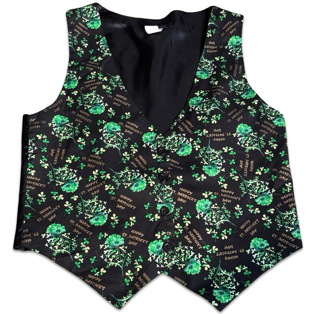 Vintage Shamrock Print Button Front Vest Tailored‎ Waistcoat Medium Whimsical